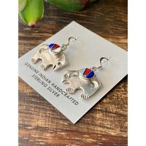 Boucles d'oreilles pendantes Joe Martinez, multi-pierres et argent sterling incrusté, thème animal, motif buffle - Product Image 4