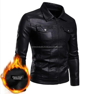 Men's Stylish Leather <b>Jacket</b> <b>with</b> <b>Fleece</b> <b>Lining</b> Stand Collar Thickened Cotton Padded Coat for Winter Motorcycle Riding - Product Image 3