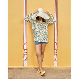 <b>Bohemian</b> Style Paro <b>Top</b> (Yellow) High Quality Woven Cotton Cropped <b>Top</b> with Embroidered Floral Print XL Size - Product Image 2