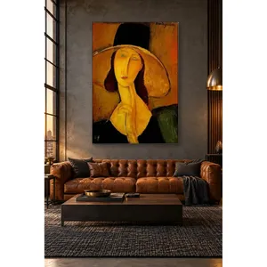 Fida Modigliani Jeanne Hebuterne avec un grand chapeau, impression sur toile - Product Image 5