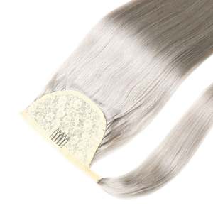 Extensiones de Cabello Humano Virgen Brasileño con Clip, Cola de Caballo, Estilos Rizados y Lisos en Gris Claro - Product Image 2