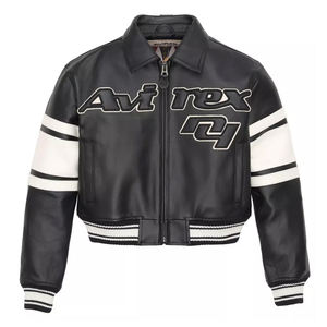 Chaqueta Bomber Corta de Cuero Vacuno de Alta Calidad para Mujer, Transpirable, con Cierre de Cremallera y Logotipo, Color Liso Teñido, para Otoño, de HTTC STORE - Product Image 1