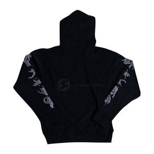 Sudadera con capucha recortada de algodón de alta calidad para hombre, parche bordado con diamantes de imitación de felpa francesa personalizado, recortada con capucha desgastada - Product Image 2