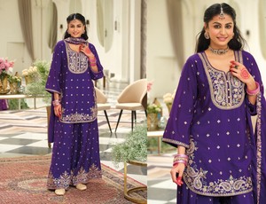 ชุดพาลาซโซผ้าไหมสไตล์ปากีสถานผ้าชินอนแบบพรีเมี่ยมพร้อมงานปักหนาเหมาะสำหรับคอลเลกชันงานแต่งงาน - Product Image 3