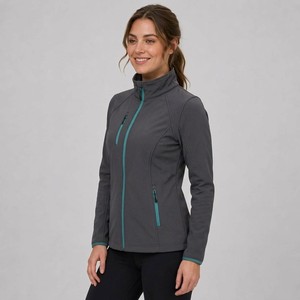 Chaqueta de Forro Polar Gris para Mujer, Cuello Alto, Manga Larga, Cierre de Cremallera, Resistente al Viento, Color Sólido, Exterior de Poliéster, Ropa de Otoño - Product Image 4