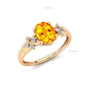 แหวนเพชรสีเหลืองมะนาวธรรมชาติทรงวงรีทรงรีสีทอง14K คุณภาพเยี่ยมและได้รับการรับรองจาก IGI เพชรสีขาวแหวนเจ้าสาวแท้ - Product Image 3