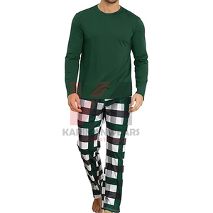 Conjunto de Pijama a Cuadros para Hombre, Suave y Cálido, 2 Piezas, Ropa de Dormir, Camiseta de Manga Larga, Pantalones Largos, Conjunto de Pijama Cómodo para Estar en Casa con Bolsillos - Product Image 1