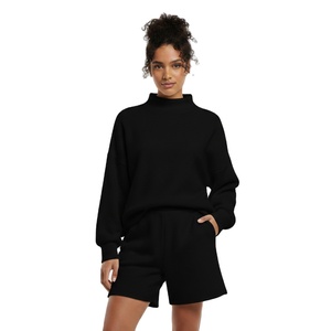 Ensemble hiver femme col montant et short au-dessus du genou, en coton et polyester, couleur unie, style streetwear, 2 pièces, respirant, service OEM - Product Image 3