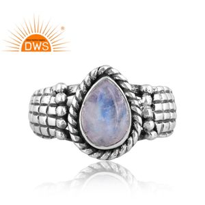 Latest Design Oxidized 925 Sterling <b>Silver</b> Natural Rainbow Moon Stone Gemstone <b>Statement</b> <b>Ring</b> Custom Jewelry Manufacturer - Product Image 3