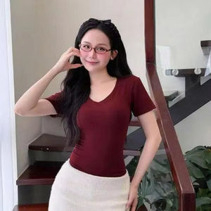 [Fábrica de ropa] SH12 Camiseta de algodón para mujer Formal Slim Fit O-cuello Colores juveniles Diseño simple Secado rápido Ecológico - Product Image 1