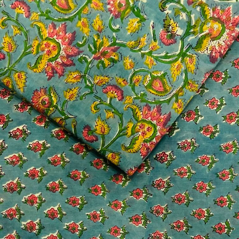 Hand Block Printed 100% Cotton Fabric Raw Material for Dress Lightweight by the Yard at Factory Rate Supplier H-10