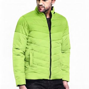 Wholesale High Quality <b>Men's</b> Brown Canvas Color Blocking Puffer <b>Jacket</b> Front <b>White</b> Stripe Stand Collar Zipper Closure Windproof - Product Image 5