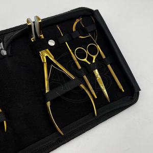 Premium Microlink Hair Extension Tool Kit with Custom Gold Case Stainless Steel Silicone <b>Tape</b> Hair Pulling Loop Custom Logo - Product Image 3