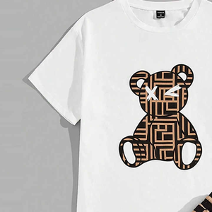 2025 dernier personnalisé hiver velours 100% coton écologique 3D Design décontracté couleur unie hommes T-shirt ensembles courts - Product Image 3