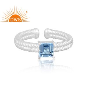 แหวนพลอยบุษราคัมปรับได้สีเงินสเตอร์ลิงสีฟ้าแหวนปรับได้ - Product Image 3