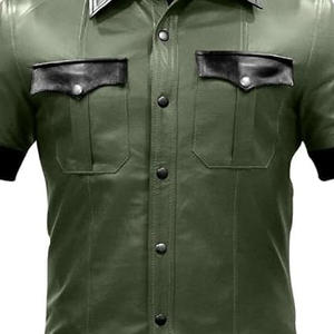Chemise de chasse en cuir pour homme formelle, col montant, haute qualité, respirante, verte, service personnalisé OEM - Product Image 5