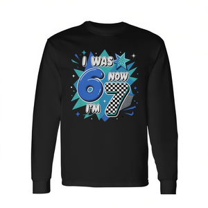 Maglietta a maniche lunghe a quadretti blu con design 'Sono stato 6, ora sono 7' per bambini di 6 e 7 anni, promozionale - Product Image 2