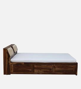 Cama de madera maciza William en acabado de teca rústica resistente a los arañazos con caja de almacenamiento para muebles de dormitorio - Product Image 4