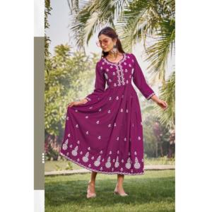 16Kg Rayonne Slub 16Kg Fil de Coton Long Readymade Fantaisie Lakhnavi Kurti Indien - Product Image 1