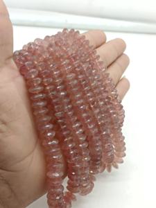 Cuentas de Piedra Preciosa de Cuarzo Fresa Natural, Corte Alemán, Facetadas, Color Rosa, Cuentas de Platillo, 8-10 mm, Cuentas al por Mayor para la Fabricación de Joyas - Product Image 5