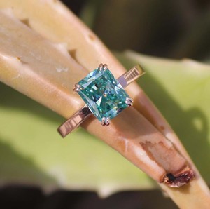 Cyan Blue 2.00 Ct Radiant Cut Solitaire Original Moissanite Engagement Wedding <b>Ring</b> Radiant Rose <b>Gold</b> Diamond Bridal Jewelry - Product Image 1