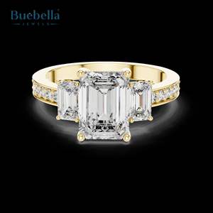 Gran oferta, anillo de compromiso de tres piedras Moissanite de corte esmeralda de Plata de Ley 925 Original para mujer, fiesta de boda - Product Image 1