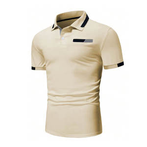 เสื้อยืดโปโลแขนสั้นสำหรับผู้ชายผ้าถักลายผ้าคอตตอนดีไซน์ใหม่ - Product Image 3