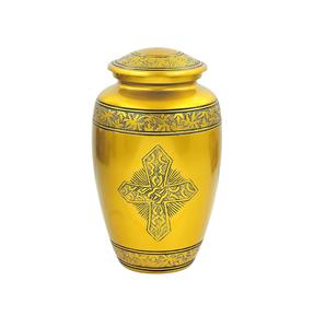 Urnes de crémation en métal en aluminium pour cendres et restes mortels | Magnifiques urnes faites à la main pour humains et animaux de compagnie (Croix en laiton antique) - Product Image 1