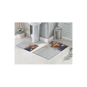 Tappetino da bagno stampato digitale con motivi in legno e stelle marine 3D - Product Image 1