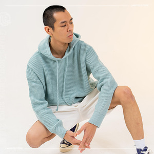 Otoño e invierno de punto azul Casual manta de gran tamaño suéteres hombres Sudadera con capucha de buena calidad sudaderas con capucha - Product Image 2