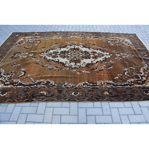 Vintage Traditional <b>Brown</b> and Beige Patchwork <b>Wool</b> Rug with Latex Backing 7.3 X 11.1 ft - Product Image 3