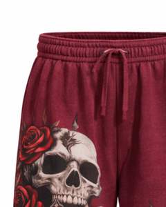 Pantalons de survêtement à jambes larges personnalisés avec imprimé de crâne de rose de couleur bordeaux pour femmes, style gothique surdimensionné, streetwear, pantalon de jogging en molleton OEM - Product Image 3