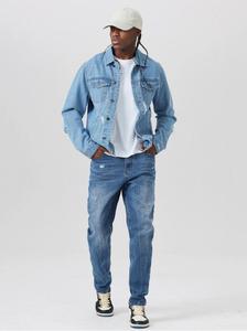 Vestes en jean personnalisées déchirées 100% coton personnalisées vente en gros veste en jean pour hommes à la mode de créateur lavage léger - Product Image 4