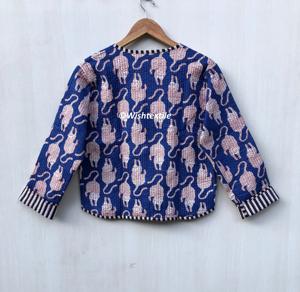 เสื้อแจ็คเก็ตสไตล์โบฮีเมียนลายเสือพิมพ์ลายผ้าฝ้ายสำหรับฤดูใบไม้ร่วงและฤดูหนาว เสื้อโค้ทสตรีทแวร์แบบกลับด้านได้ เสื้อแจ็คเก็ตสำหรับฤดูร้อน งานแฮนด์เมดจากอินเดีย - Product Image 4