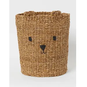 Cute Bear Banana Leaves Storage Basket Woven Seagrass Basket For Kids Toys Wicker Laundry Basket For Kid Nursery Room