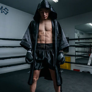 Robes de boxe unisexes en gros avec capuche/Robe de boxe en satin sur mesure, couleurs personnalisées - Product Image 5