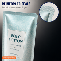 Pochette de recharge pour lotion corporelle personnalisée avec étiquette privée, 500 ml (16,9 fl.oz), Doypack autoportant, fabrication usine