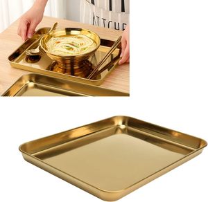 Hot Selling Stainless Steel <b>Gold</b> Plated <b>Rectangular</b> Serving Tray <b>Mirror</b> Finish Restaurant Hotel Wedding Serveware Platter Trays - Product Image 2