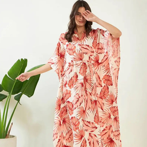 Vestidos bonitos de talla grande para mujer, vestido con lazo Floral de algodón y cuello de pico, vestidos de media manga corta Maxi de Color liso, trajes de mujer para mujer - Product Image 1