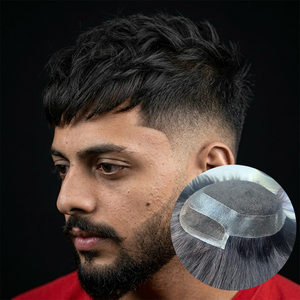 Perruque pour hommes 100% <span class=keywords><strong>cheveux</strong></span> humains, système de base Hollywood, toupet en dentelle avec base en PU pour hommes chauves Asiatiques, Africains, Américains - Product Image 1