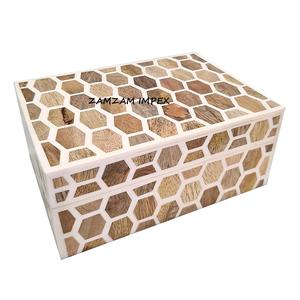 New Arrival Multi Utility Honeycomb Pattern <b>Wood</b> Bone Inlay Decorative Jewelry <b>Box</b> Housewarming Keepsake <b>Storage</b> - Product Image 3
