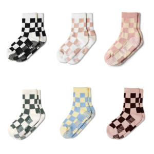 Chaussettes de Pilates personnalisées à faible MOQ, vente en gros, motif carré à carreaux pastel, antidérapantes, pour studio et marque - Product Image 2