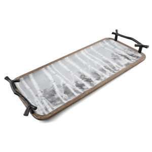 Plateau de service élégant décoratif écologique en bois Organisateur de nourriture de bureau moderne Émail Blanc Impression Fait à la main Rectangulaire - Product Image 5