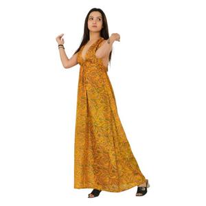 Vestido de seda Maxi bohemio para mujer, Vestido largo de tela Sari vintage, talla única, traje de noche o fiesta de diseñador de ajuste regular - Product Image 2