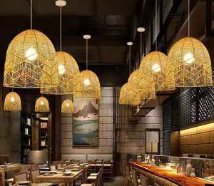 Luminaire suspendu moderne et écologique en osier de bambou tissé à la main pour la décoration intérieure du restaurant - Product Image 4