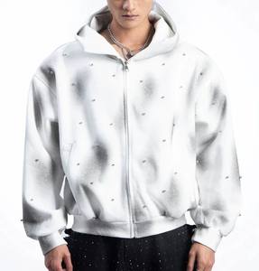 Sweat-shirts pour hommes en polaire imperméable d'hiver, sur mesure, en poly/coton, avec clous métalliques décoratifs, aspect vintage pulvérisé, professionnels - Product Image 1