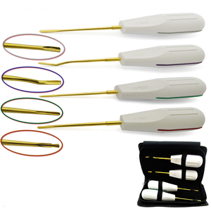 Elevadores de Luxación de Punta de Raíz Dentales Manuales Reutilizables de 4 Piezas con Puntas Doradas, Instrumentos de Implante - Product Image 1