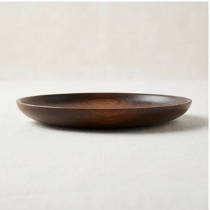Assiette plate ronde en bois d'acacia, faite à la main, polie, style Wabi Sabi, couleur unie, vaisselle et assiettes - Product Image 3