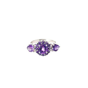 Fine 100% Natural Amethyst Cluster <b>Ring</b> <b>Sterling</b> <b>Silver</b> Rhodium Plated Prong <b>Set</b> Classic Wedding Anniversary Party Jewelry - Product Image 1