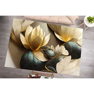 Alfombra con estampado de flor de loto: alfombra de lujo con diseño botánico colorido para pasillo, escalera y baño, diseño moderno, alfombra suave no tejida - Product Image 1